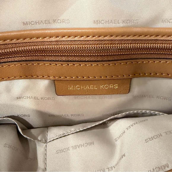Michael Kors Rhea Signature Logo Slim Backpack in Vanilla/Acorn - Picture 14 of 15